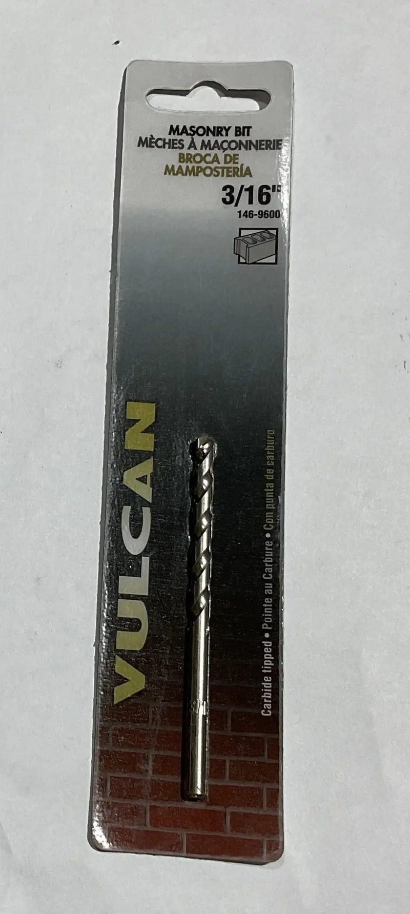 Vulcan 146-9600 Masonry Drill Bit – 3/16", Carbide-Tipped 1