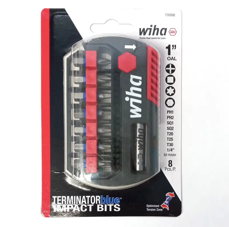 Wiha Terminator Blue Impact Bit Kit – 8-Piece With Magnetic Holder, 2" Length 1