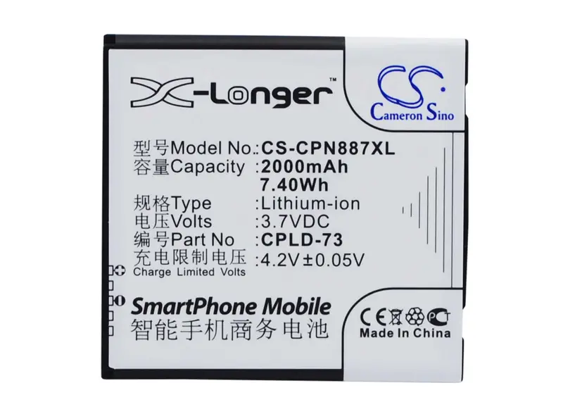 2000Mah 3.7V Li-Ion Replacement Battery For Coolpad 8870 Smartphones (7.40Wh) 1
