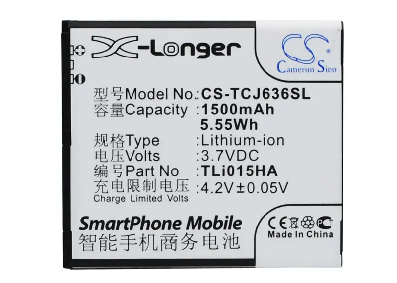 3.7V 1500Mah Li-Ion Smartphone Battery For Tcl J636D & Tli015Ha – 5.55Wh 1