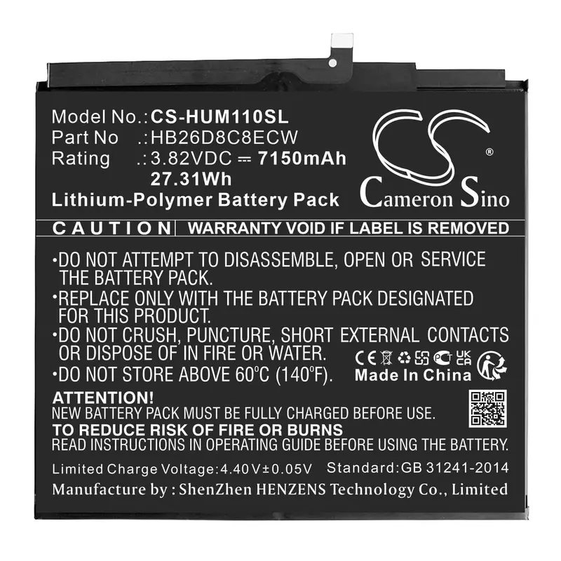 Huawei Matepad 11 Tablet Battery – 3.82V Li-Polymer, 7150Mah, Hb26D8C8Ecw, 27.31Wh, Fits Dby-W09 1