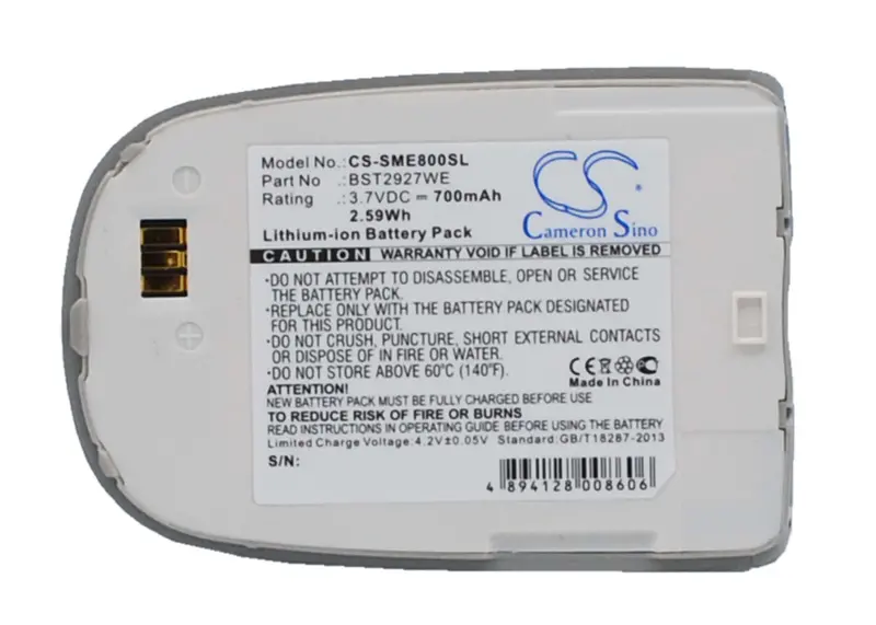 Samsung Sgh-E800/E808 Replacement Battery – 3.7V 700Mah Li-Ion (2.59Wh), Bst2927Se 1